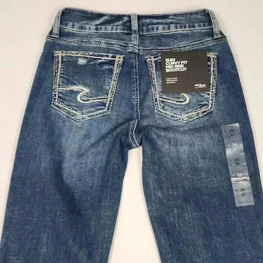 Silver Jean Co. Womens Suki Curvy Fit Mid Rise Bootcut 26x31 Indigo Distress NWT - Picture 10 of 16